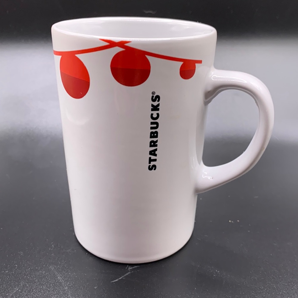 2012 Starbucks Holiday Mug. Minimalistic design of red ball garland around rim